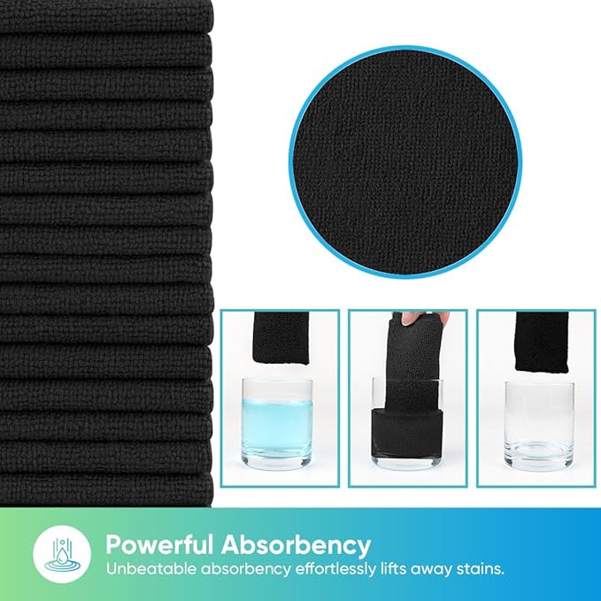 HOMEXCEL Black Microfiber Cleaning Cloths 100 Pack Microfiber Towels for Cars Lint Free &amp Scratch-Free Bulk Cleaning Rags for House Kitchen Car and Shop Absorbent Cleaning Towels 11.5 x 11.5