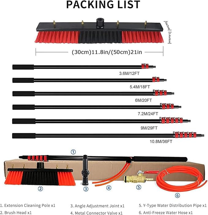 Extendable Window Cleaning Pole High Altitude Water Fed Telescopic 35cm Brush High-Strength Conservatory Solar Panel Extended Extension Brush Squeegee Equipment Hose Fed Kit 18FT / 5.4M