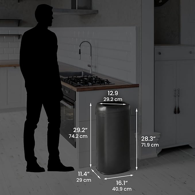 iTouchless 16 Gallon / 61 Liter Open Top Kitchen Trash Can &amp Recycle Bin Matte Black Stainless Steel Commercial Grade Garbage Bin with Dual Odor Filters for Office Garage Restaurant and Home