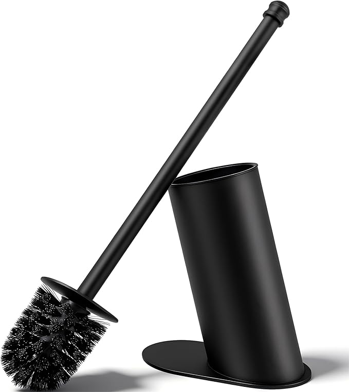 Toilet Brush and Holder Set Stainless Steel Toilet Bowl Brush with 16.5 Long-Reach Handle Tilted Canister with Concealed Brush Head &amp Anti-Splash Shield for Bathroom Cleaning 1 Spare Head Incl