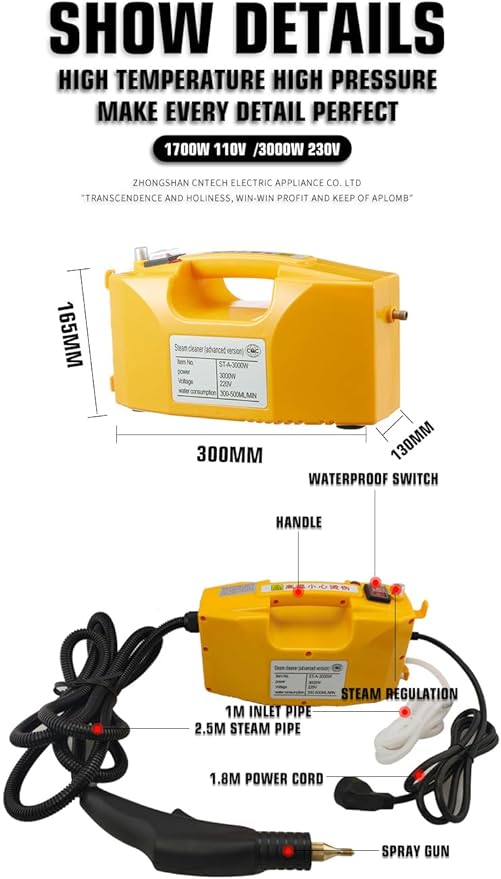 2600w High Pressure Steam Cleaner Portable Steam Cleaning MachineHandheld Steam Cleanerfor Most Floors Counters Car Seats