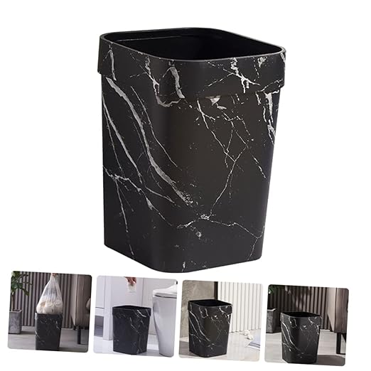 VOSAREA Marbling Wastebasket Lidless Square Trash Can for Bathroom Kitchen Bedroom Non Slip Design Elegant Marble Finish for Home Hotel Use