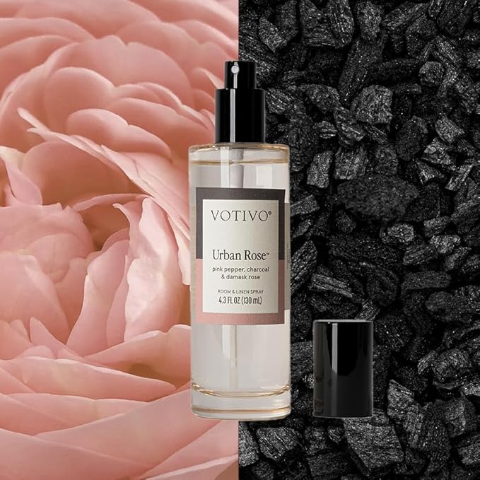 Votivo Urban Rose 4.3 oz Room &amp Linen Spray | Floral Scented Air Freshener for Linens &amp Living Areas | Premium Long Lasting Fragrance