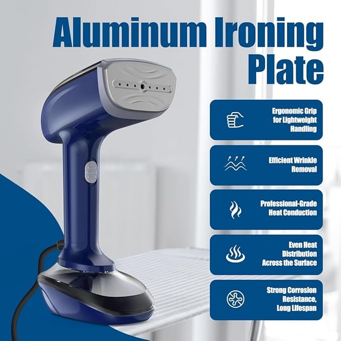 Powerful Handheld Fabric Steamer - 1800W with Fast Ceramic Heat-Up Plate 2-in-1 Ironing &amp Wrinkle Remover US Plug White