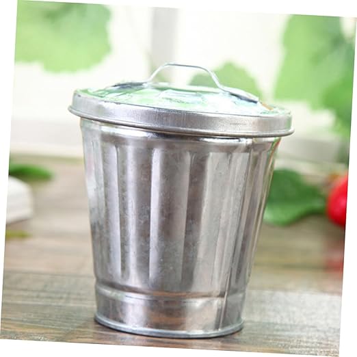 4pcs Mini Metal Desk Trash Can Small Wastebasket for Desktop Desk Trash Bin Can Mini Table Storage Jar