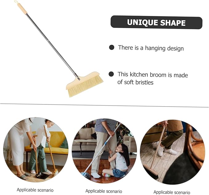 Bristle Broom Handle Soft Bristles for Floor Cleaning for Use Construction for Carpets and Hardwood Floors