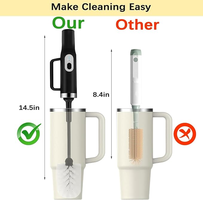 5 in 1 Electric Bottle Brush Cleaner Compatible Stanley Bottle Brush Straw Cleaner Multifunction Rechargeable IPX6 Waterproof Extra Long Design for Stanley Cup Sports Bottle and More (Black)