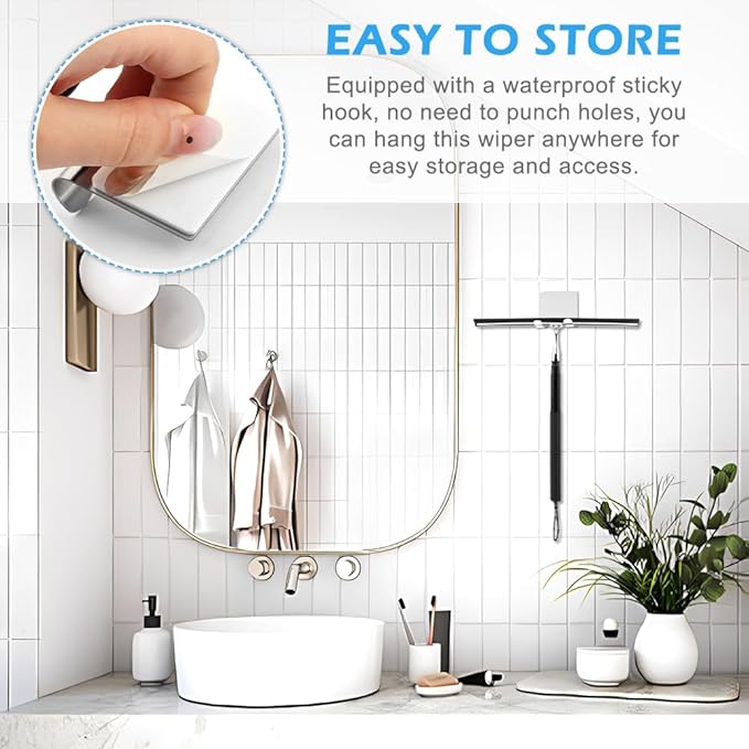 Shower Squeegee with Long Handle 17-60 Telescopic Window Squeegee with Streak-Free Silicone Blade Adjustable Cleaning Tool for Glass Doors Shower Walls Tile Car Windshield