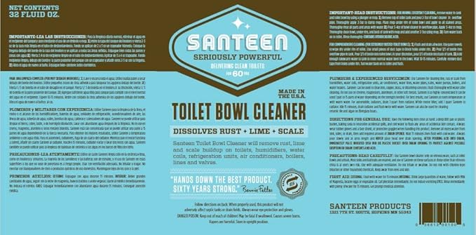 Santeen Toilet Bowl Cleaner | 6-pack of 1-quart bottles | Removes Rust Lime and Scale buildup
