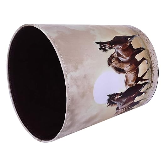 10L/2.64 Gallon PU Leather Trash Can Waterproof Decorative Paper Basket for Bedroom Bathroom - (Horse Pattern A)