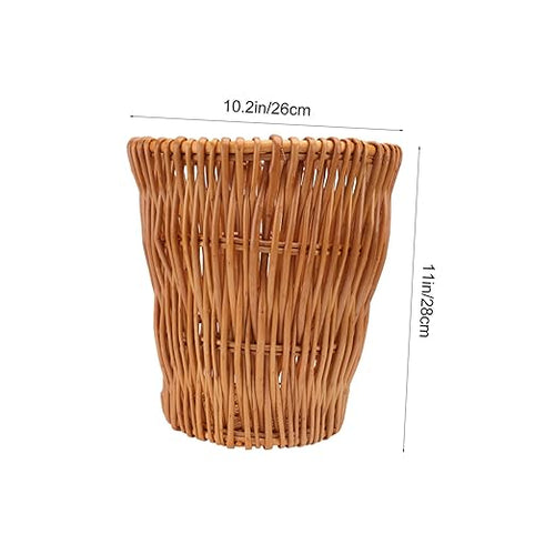 1PC Wicker Woven Trash Can Storage Basket for Home Office and Bathroom Compact Design Versatile Wastebasket Stylish Rattan Waste Container Height