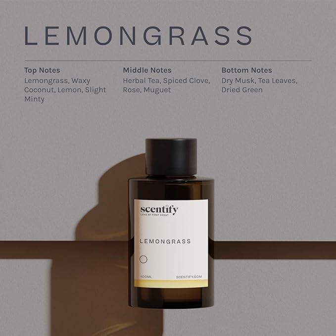 Scentify Lemongrass Aroma Oil Refill Scent for Oil Diffusers - Lemongrass Clove Musk Scents - Luxurious Relaxing Aromatherapy Diffuser Fragrance 100ml 3.38 oz