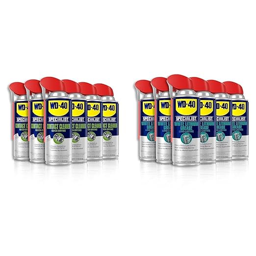 WD-40 Specialist Contact Cleaner Spray 11 oz. [6-PACK] Specialist White Lithium Grease Spray with SMART STRAW SPRAYS 2 WAYS 10 OZ [6-Pack]