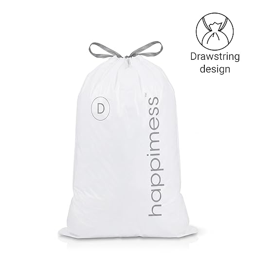 happimess 8 Gallon (30L) Drawstring Trash Bags Slim Unscented White Heavy Duty LDPE Liners for Kitchen and Household Custom Fit 80 Count (4 Packs of 20 Liners) HPM3000D-W-4SET