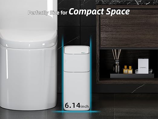 MOPALL Small Bathroom Trash Cans with LidsMotion Sensor Bathroom Trash CanNarrow Waterproof Plastic 3.5 Gallon Automatic Adsorption Touchless Garbage CanWhite