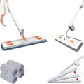 Large Flat Mop 2023 Large 16’’ Flat Mop Wet and Dry Use360° Freely Rotating Head Self-Contained Dewatering Scraper with 2/4 Microfiber Pads 12027(White4Pcs)