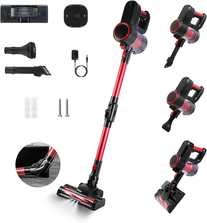 KOCASO Cordless Vacuum Cleaner - Powerful 12000PA Suction Lightweight Rechargeable Stick Vacuum 2 Adjustable Speeds 4 Versatile Cleaning Tools LED Light 180° Foldable Design for Home &amp Car Us