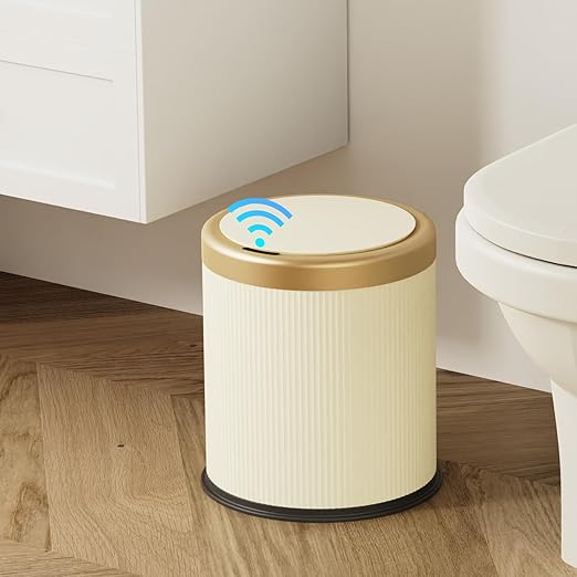 stonespace Bathroom Trash Can Automatic Touchless Motion Sensor Trash Can for Bathroom Office Bedroom 2.8 Gallon Dog Proof Garbage Can Cream White