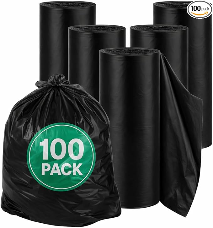 Easy Grab Trash Bags 55-60 Gallon (100 Count) - Super High Density Rolls (Heavy Duty Can Liners Garbage Bags Bulk Contractor Bags with 50 55 60 Gallon Capacity) (Black)