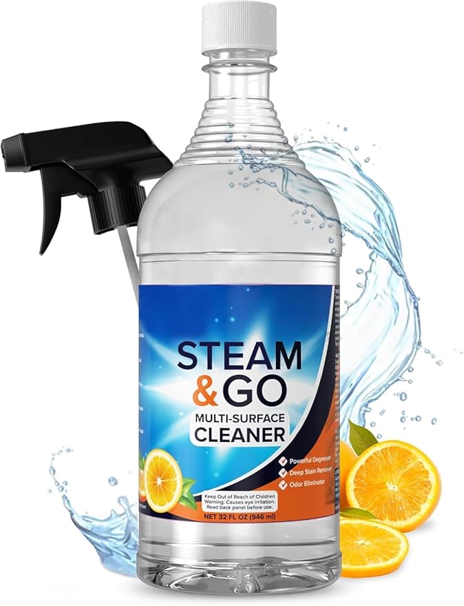 Steam and Go The Housekeeper 10-in-1 Steam Cleaner Demineralized Water 32oz &amp Multi-Purpose Cleaner 32oz Bundle - Cleans Floors Carpet Upholstery &amp Surface - Eucalyptus Mint Scent - Odor El