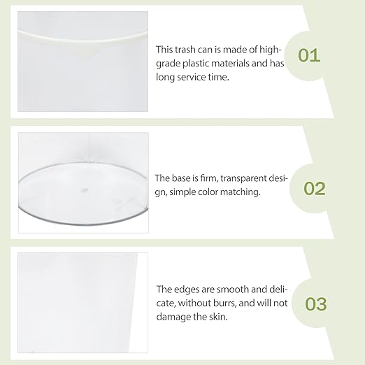 NUOBESTY Transparent Round Trash Bin Large Capacity Household Storage Container Lightweight Plastic Waste Basket for Home Office Kitchen with Simple Elegant Design