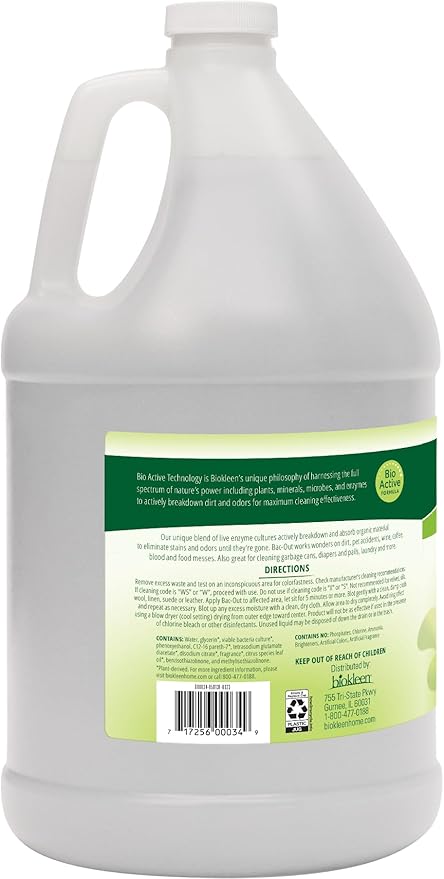 Biokleen Bac-Out Enzyme Cleaner and Stain &amp Odor Remover for Pet Stains Laundry Diapers Wine Carpets &amp More Eco-Friendly Non-Toxic Lime Scent 128 Ounces