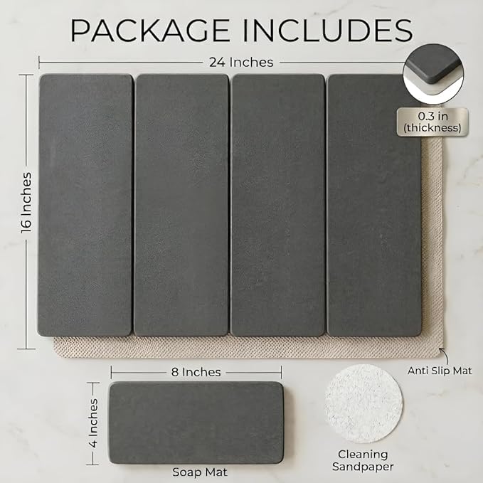 Dish Drying Mat 2 PCS Large Stone Drying Mat for Kitchen Counter 23.5×15.5 – Drying Matt Kitchen Counter Stone Dish Drying Mat Diatomaceous Earth Kitchen Dish Drying Mat Quick Dry Drying Mats