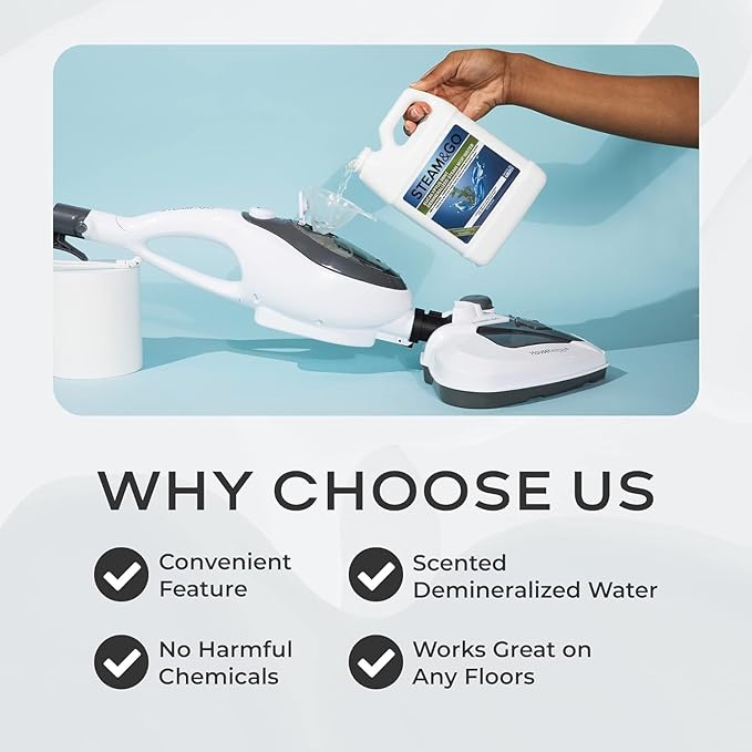 Steam &amp Go - The Housekeeper Steam Cleaner For Floors &amp Demineralized Water Bundle 10-in-1 Hard Floor Cleaner Machine &amp Grout Steam Cleaner with Floor Cleaning Solution 32 oz Eucalyptus