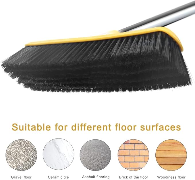 Push Broom with Long Handle Floor Brush 49.6 inch Soft Bristle Broom 12.2 Wide for Cleaning Bathroom Kitchen Patio Garage Deck Tile Floor