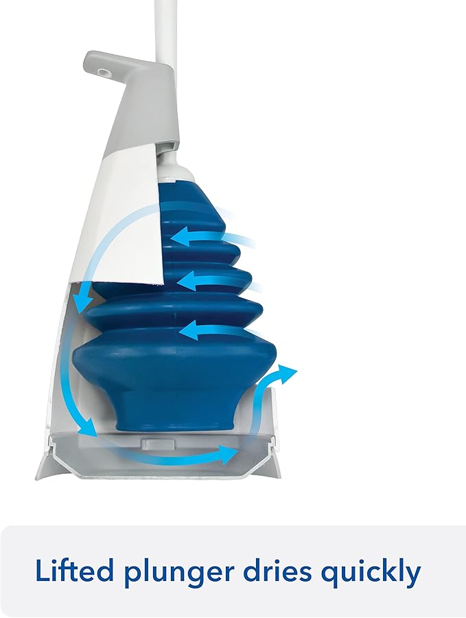 Unger EZ Plunger with No-Drip Carrying Caddy Tight Seal Toilet Bowl Tool with Portable Holder Discreet Bathroom Cleaning Supplies Declogger with Cover Accordion Shape for Less Splash Back