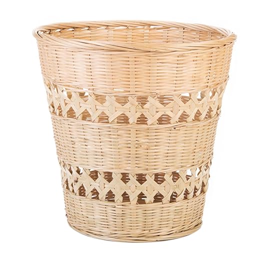 IMIKEYA Retro Woven Wastebasket Compact Rubbish Container Multi Purpose Trash Can for Bedroom and Home Decor Sturdy Storage Basket with Stylish Boho Design