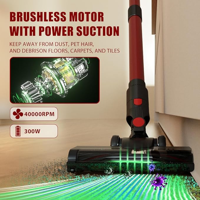 Cordless Vacuum Cleaner Lightweight Stick Vacuum Cleaner Rechargeable 6-in-1 Lightweight 300W 36Kpa for Hardwood Pet Hair Gray VEAVON