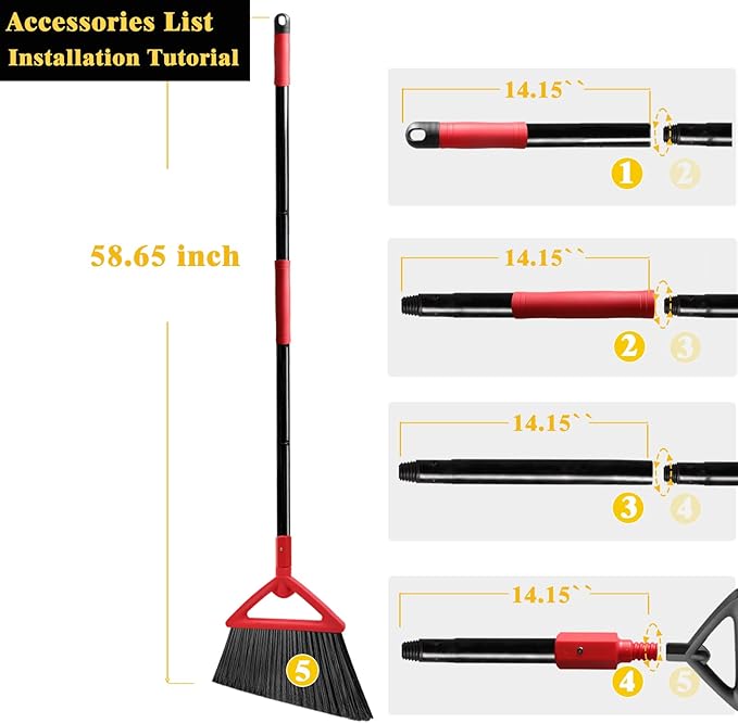 Heavy Duty Broom Outdoor and Indoor 2 Pack Upgraded Commercial Angle Brooms Perfect Red Broom of House Kitchen Garage Courtyard