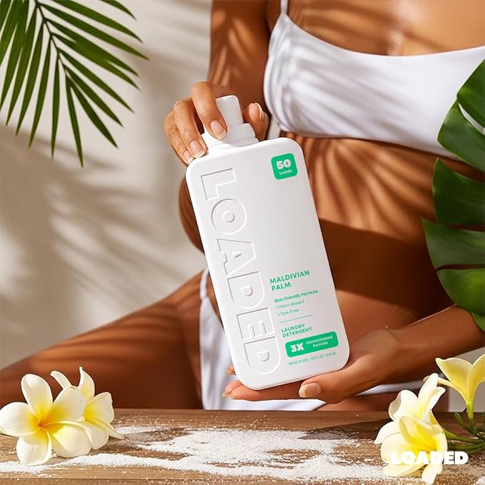 Loaded Laundry Detergent Luxury Cologne &amp Perfume Scented | 50 Loads | Coconut &amp Palm | Skin-Friendly &amp Plant-Based | Made in USA | 32 oz
