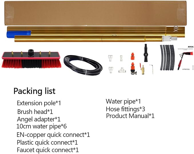 Solar Panel &amp Window Cleaning Kit - Extendable Water Fed Pole with Adjustable Telescopic Brush for Outdoor Glass Cleaning - Efficient Window &amp Solar Panel Maintenance 55cm Brush Head-8M/27FT