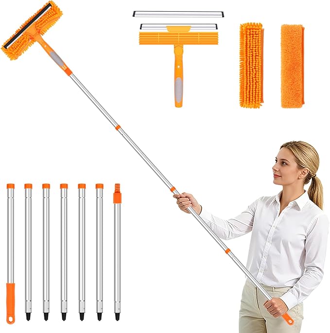 152’’/ 109 Squeegee Window Cleaner 2 in 1 Rotatable Window Cleaning Tool Kit Window Washing Kit with Extension Pole for Indoor Outdoor High Window Car Glass