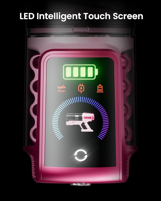 Cordless Vacuum Cleaner55KPa 650W 65Mins Vacuum Cleaners for HomeStick Vacuum with LED Display &ampAnti-tangle Brush and Self-Standing DesignVacuum Cleaner for Hardwood FloorsCarpetPet Hair(Pink