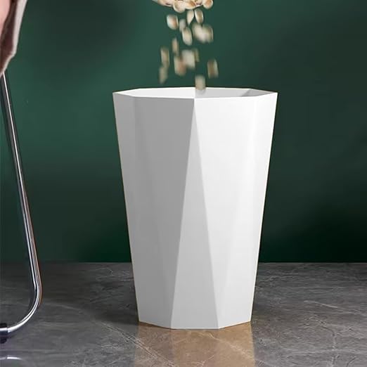 Polygon Small Trash Can Trash Can Wastebasket Plastic Trash Bin Garbage Container Rubbish Can Paper Basket Office Organizer for Bathrooms Laundry Room Kitchens Offices Kids Rooms Dorms (White)