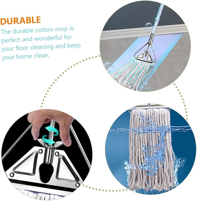 Household Cotton Mop for Floor Cleaning Wet Dry Use Long Handle Heavy Duty Absorbent Mop for Hardwood Tile Durable and Easy to Grip