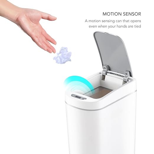 Automatic Motion Sensor Bathroom with Covered Trash Can One Smart Plastic Trash Cans Suitable for Bathrooms Offices Bedrooms Living Rooms (White-2 Pack)