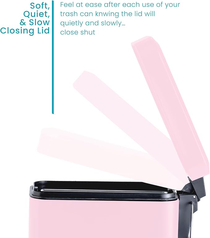 Home Zone Living 1.3 Gallon Small Bathroom Trash Can with Lid and Step Pedal Stainless Steel Wastebasket with Slim Design for Home and Office Matte Pink 5 Liters