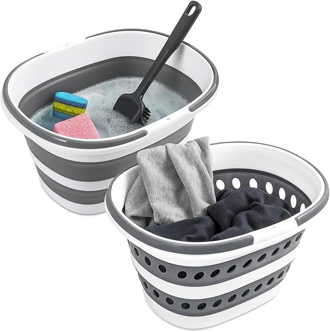 2 Packs Collapsible Bucket with Handles 4.2 Gallon Foldable Laundry Basket Pop up Mop Bucket Heavy Duty Collapse Basket and Bucket Small Portable Organizer for Space-Saving Storage