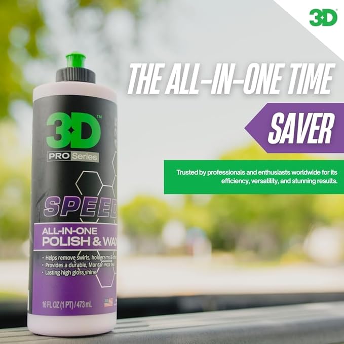 3D Speed All-In-One Polish &amp Wax – Scratch &amp Swirl Remover Clear Coat Safe Paint Sealant – High Gloss Finish Easy Application – 16oz – Made in USA
