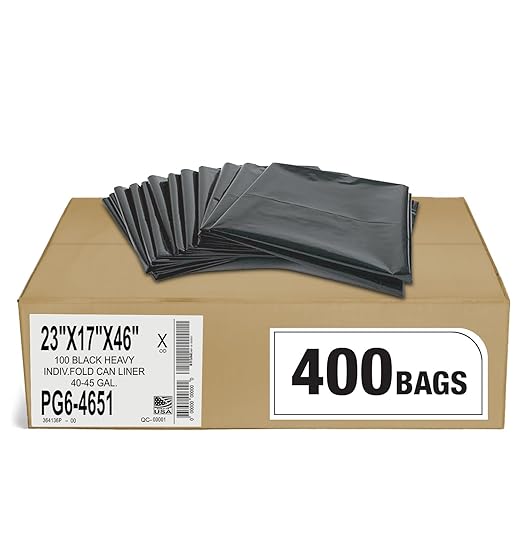 Aluf Plastics 45 Gal Black Heavy Duty Garbage Bags 1.5 Mil - 40x 46 - Pack of 400 - For Contractor Outdoor Construction &amp Storage