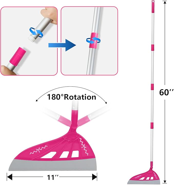 Magic Broom Sweeper Multifunction Replaceable Silicone Broom Household Squeegee for Floor Cleaning Bathroom Pet Hair Dog Broom Brush Set (Bright Pink)
