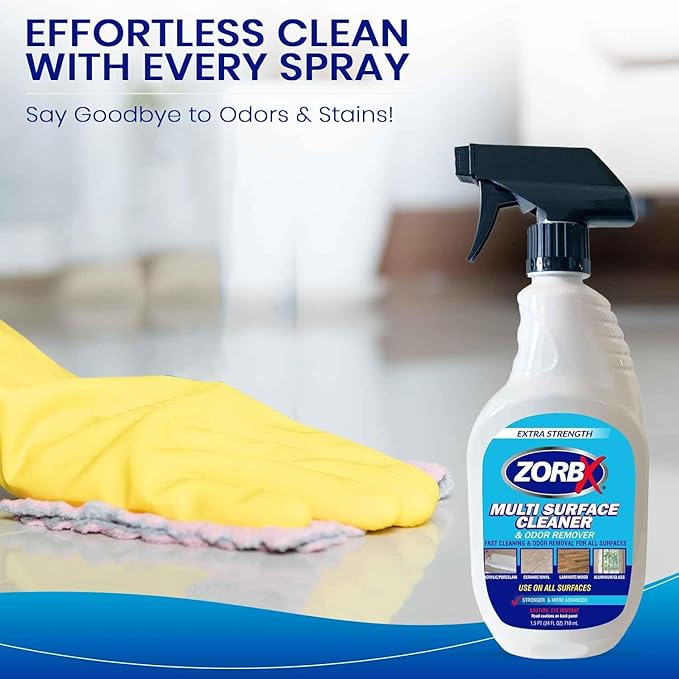 ZORBX Extra-Strength Multi Surface Cleaner 24 oz - Get Rid of Unpleasant Odors and Unwanted Stains Instantly - Citrus Scented Fast-acting Furniture Cleaner - Multipurpose Cleaner Spray