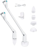 Tilswall Cordless Electric Spin Scrubber - Powered Shower &amp Tile Cleaning Brush with Detachable Handle 2-Speed Modes &amp Extra Battery for Bathroom Tub/Glass/Car Windows