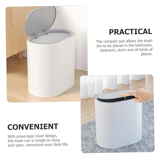 Happyyami Lidded Trash Can Press Type Cover Nordic Style Household Waste Basket for Bathroom Kitchen Bedroom Living Room Compact Lightweight Design Made of Material
