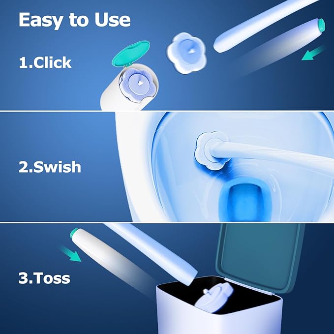 Disposable Toilet Brush: Toilet Bowl Brush and Holder Set with 40 Wand Refills Upgraded Handle 2X Cleaners Toilet Cleaning System with Storage Caddy for Sink Bathtub Floor Drain (Green)