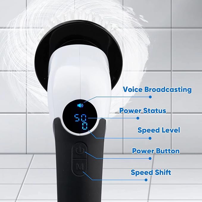 Electric Spin Scrubber Cordless Cleaning Brush Power Shower Scrubber Long Handle Extendable Handheld Electric Scrubber for Bathroom Floor Tub Tile with 8 Replaceable Brush Heads &amp Hook